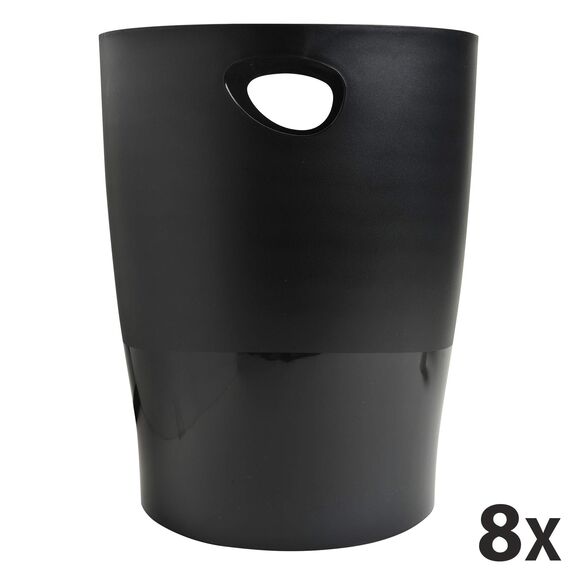 Exacompta 453014D ECOBIN 8er Pack Papierkorb EcoBlack 15 Liter mit Griffen. Eleganter und robuster Papierkorb und Mülleimer im modernen Design schwarz Blauer Engel