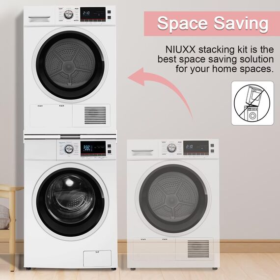 NIUXX Universal Verbindungsrahmen Set für Waschmaschine und Trockner, Zwischeneinbaurahmen Kit für 46-66cm Waschmaschinen Trockner, Stapelbausatz mit Ratschenseil, Zwischeneinbausatz für Waschküche