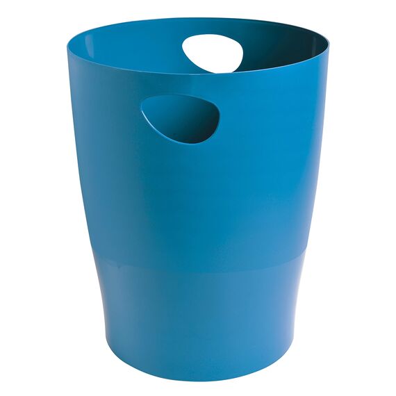 Exacompta 45384D ECOBIN Papierkorb BeeBlue aus Recycling-Kunststoff 15 Liter mit Griffen. Eleganter und robuster Papierkorb und Mülleimer im modernen Design Türkis Blauer Engel