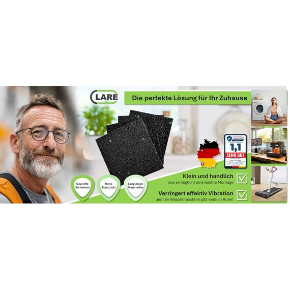 CLARE Premium Schwingungsdämpfer als Waschmaschinenunterlage und Vibrationsdämpfer | Antirutschpads | weniger Lärm und Bewegung | Antivibrationsmatte für Lautsprecher, 3D-Drucker | 4 Stück 15mm