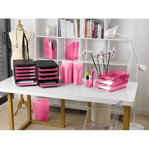 Exacompta 45354D 8er Pack ECOBIN Papierkorb 15 Liter mit Griffen. Eleganter und robuster Papierkorb und Mülleimer im modernen Design himbeer