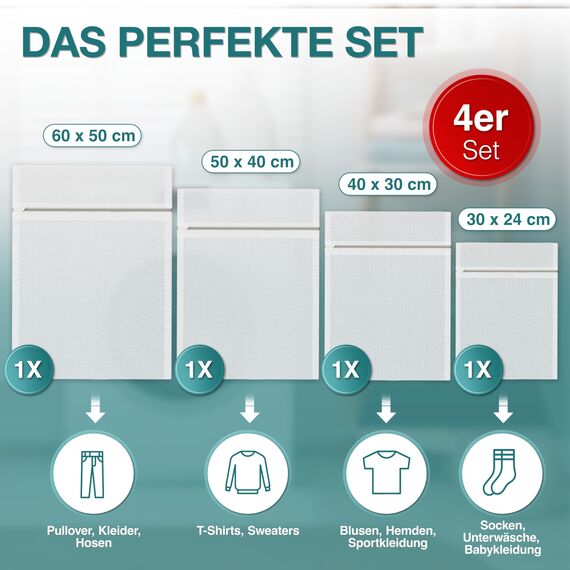 Schonendes Waschen und maximaler Schutz - Wäschenetz für Waschmaschine - Wäschebeutel in allen Größen - Waschbeutel, Wäschesäcke & Wäschenetze. Wäschesack Waschmaschine und Trockner geeignet - 4x Set
