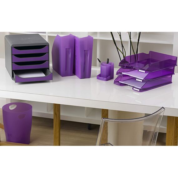 Exacompta 45319D ECOBIN 8er Pack Papierkörbe 15 Liter mit Griffen. Eleganter und robuster Papierkorb und Mülleimer im modernen Design violett