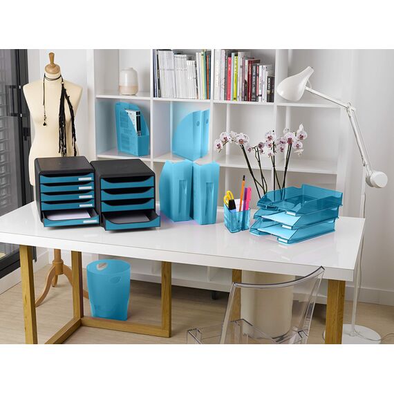 Exacompta 45383D ECOBIN 8er Pack Papierkörbe 15 Liter mit Griffen. Eleganter und robuster Papierkorb und Mülleimer im modernen Design türkis
