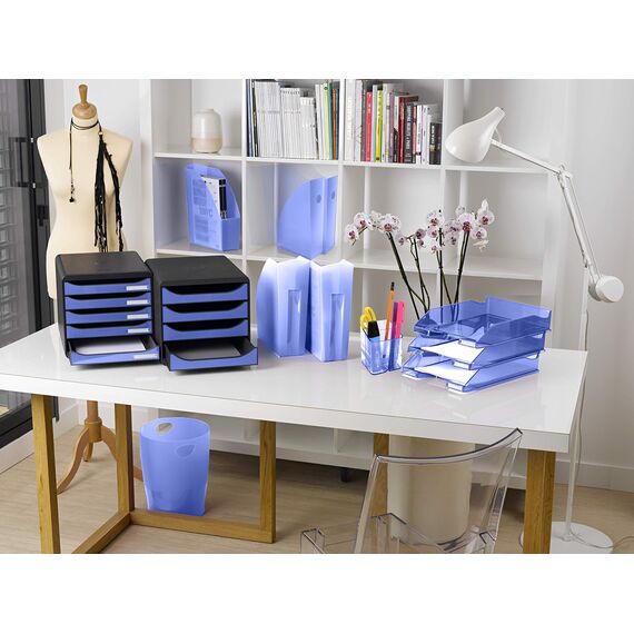 Exacompta 45310D 8er Pack ECOBIN Papierkorb 15 Liter mit Griffen. Eleganter und robuster Papierkorb und Mülleimer im modernen Design eisblau
