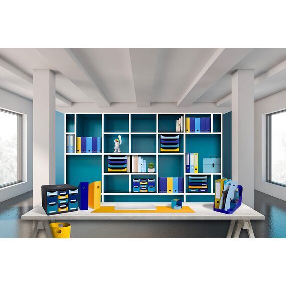 Exacompta 45303D ECOBIN Papierkorb BeeBlue aus Recycling-Kunststoff 15 Liter mit Griffen. Eleganter und robuster Papierkorb und Mülleimer im modernen Design Marineblau Blauer Engel