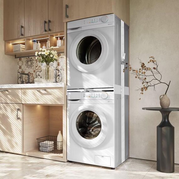 NIUXX Universal Verbindungsrahmen Set für Waschmaschine und Trockner, Zwischeneinbaurahmen Kit für 46-66cm Waschmaschinen Trockner, Stapelbausatz mit Ratschenseil, Zwischeneinbausatz für Waschküche