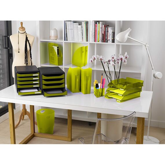 Exacompta 45381D ECOBIN 8er Pack Papierkörbe 15 Liter mit Griffen. Eleganter und robuster Papierkorb und Mülleimer im modernen Design anisgrün