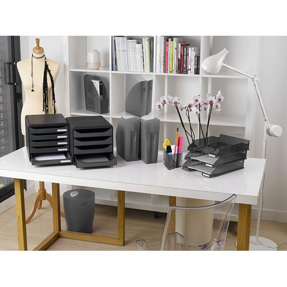 Exacompta 45307D ECOBIN 8er Pack Papierkörbe 15 Liter mit Griffen. Eleganter und robuster Papierkorb und Mülleimer im modernen Design mausgrau