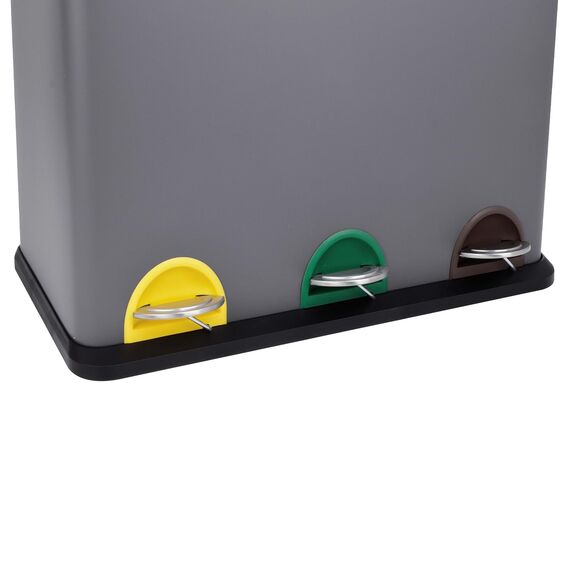 SVITA TC3X15 Treteimer 45 Liter Grau 3X 15L dreifach Abfalleimer 3er-Mülleimer Mülltrennung Küchen-Eimer