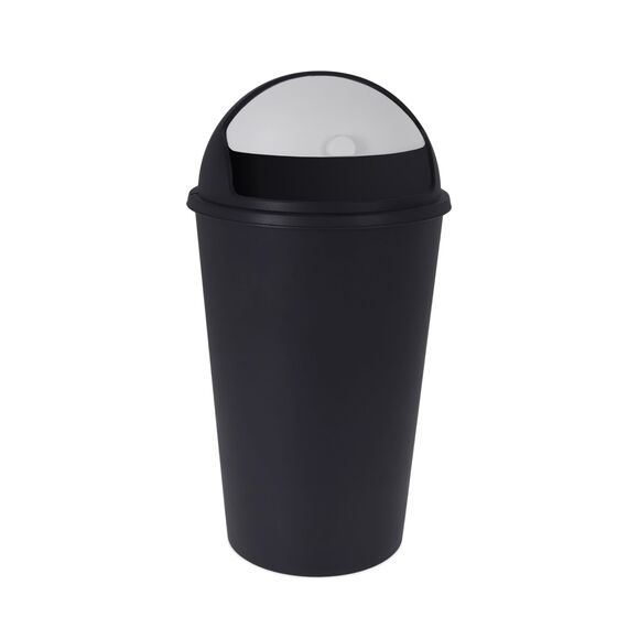 Spetebo XL Abfalleimer mit Schiebedeckel schwarz - 50 L - Runder Mülleimer mit Kuppel Deckel - Kosmetik Eimer Müll Behälter Abfall Eimer recycelbar