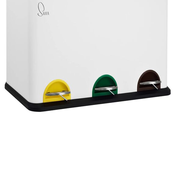 SVITA TC3X15 Treteimer Pulverbeschichteter Stahl 45 L Weiss 3X15 L dreifach Abfalleimer 3er-Mülleimer Mülltrennung Küchen-Eimer