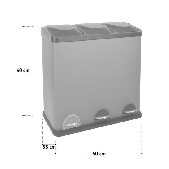 SVITA TC3X20 Edelstahl Treteimer 60 Liter Silber 3x20L dreifach XXL Abfalleimer trennsystem Mülleimer 3 fächer Mülltrennsysteme Küchen-Eimer Mülleimer Küche 3 fächer