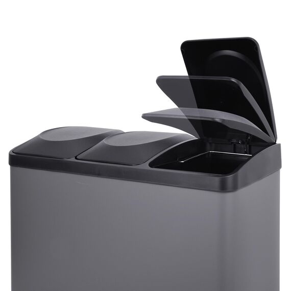 SVITA TC3X15 Treteimer 45 Liter Grau 3X 15L dreifach Abfalleimer 3er-Mülleimer Mülltrennung Küchen-Eimer