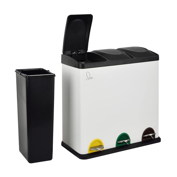 SVITA TC3X20 Treteimer 60 Liter 3x20L dreifach XXL Abfalleimer 3er-Mülleimer Mülltrennung Küchen-Eimer (Weiß)