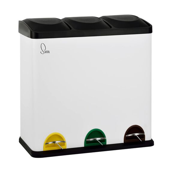 SVITA TC3X20 Treteimer 60 Liter 3x20L dreifach XXL Abfalleimer 3er-Mülleimer Mülltrennung Küchen-Eimer (Weiß)