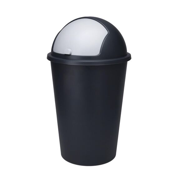 Spetebo XL Abfalleimer mit Schiebedeckel schwarz - 50 L - Runder Mülleimer mit Kuppel Deckel - Kosmetik Eimer Müll Behälter Abfall Eimer recycelbar