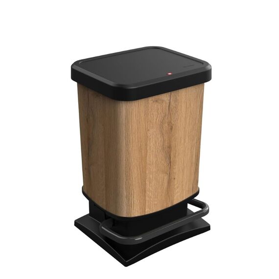 Rotho Paso Mülleimer 20l mit Deckel, Kunststoff (PP recycelt) BPA-frei, Holz, 20l (29.3 x 26.6 x 45.7 cm)