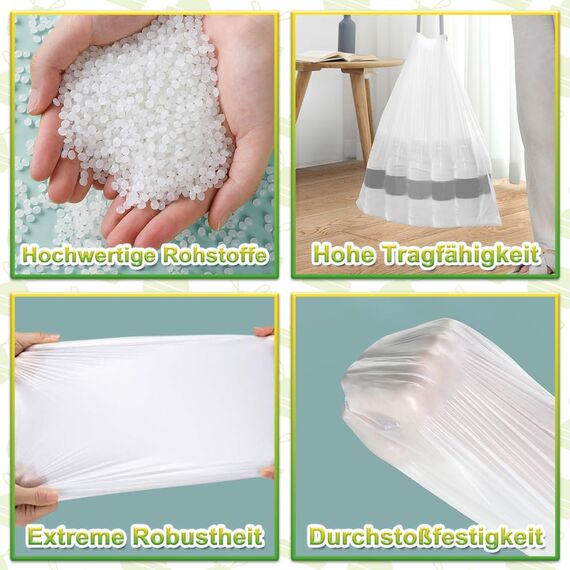 XIQIYY Müllbeutel 10L mit Zugband, Kleine Weiße Müllsäcke 72 Stück, Büro Mülltüten mit Tragegriff, Reißfeste, Extra Dicke, Abfallbeutel für Küche, Badezimmer, Geeignet für 10 Liter-12L Mülleimers