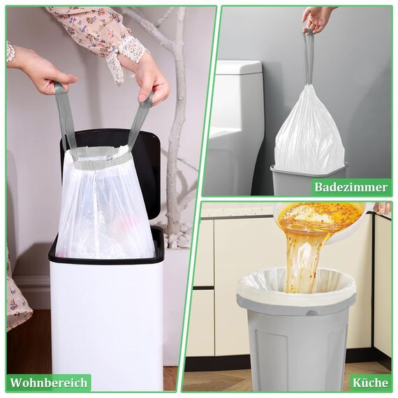 XIQIYY 50L Müllbeutel mit Zugband und Griffen,Mülltüten mit Tragegriff 20 Stück Groß Küchen Dicke Kunststoff-Müllsäcke,Geeignet für 40–60 Liter Mülleimer (62x80cm,Weiß)