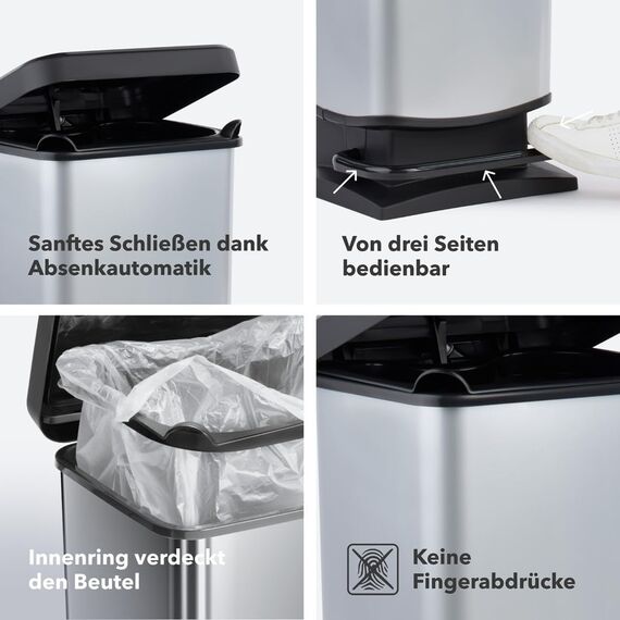 Rotho Paso Mülleimer 20l mit Deckel, Kunststoff (PP recycelt) BPA-frei, blau, 20l (29.3 x 26.6 x 45.7 cm), Nicht zutreffend