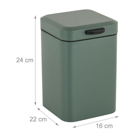 Relaxdays Kosmetikeimer Wandmontage, 3 l, Absenkautomatik, entnehmbarer Inneneimer, Bad Mülleimer, Edelstahl, dunkelgrün