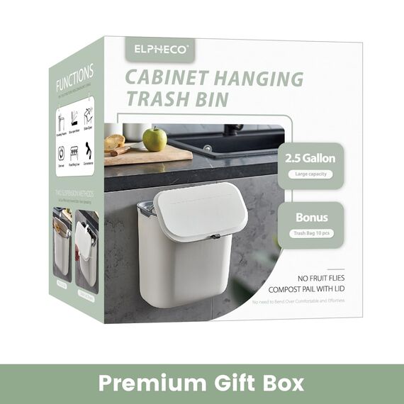 ELPHECO Küchenmülleimer mit Deckel 10L Bio-Mülleimer, hängende Abfallsammler, Kunststoff-Mülleimer für die Wandmontage, wasserdicht Kompostbehälter für Küche, Wohnmobil, Schrank