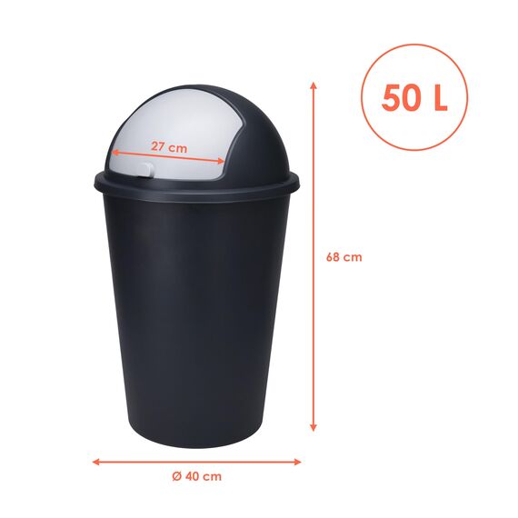 Spetebo XL Abfalleimer mit Schiebedeckel schwarz - 50 L - Runder Mülleimer mit Kuppel Deckel - Kosmetik Eimer Müll Behälter Abfall Eimer recycelbar
