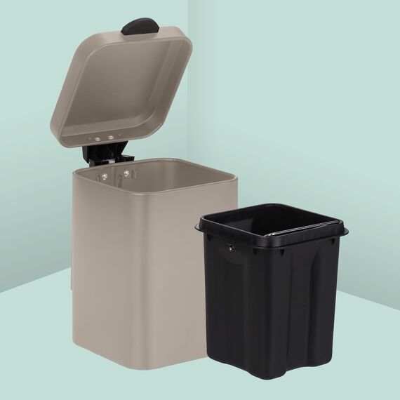 Relaxdays Kosmetikeimer Wandmontage, 3 l, Absenkautomatik, entnehmbarer Inneneimer, Bad Mülleimer, Edelstahl, beige