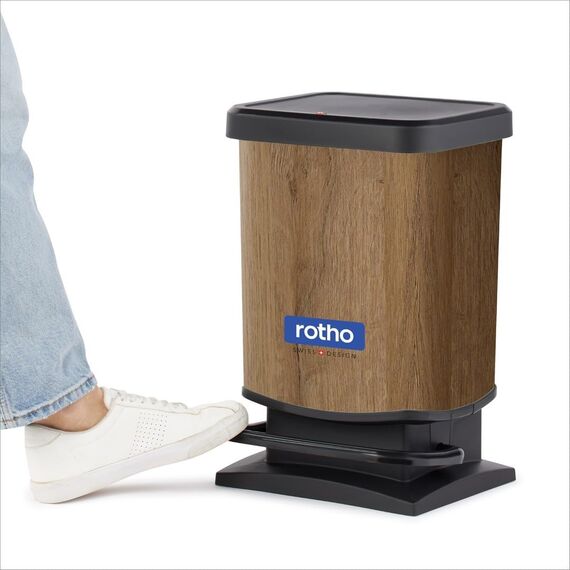 Rotho Paso Mülleimer 20l mit Deckel, Kunststoff (PP recycelt) BPA-frei, Holz, 20l (29.3 x 26.6 x 45.7 cm)