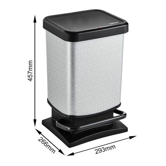 Rotho Paso Mülleimer 20l mit Pedal und Deckel, Kunststoff (PP) BPA-frei, silberhexagon, 20l (29.3 x 26.6 x 45.7 cm)