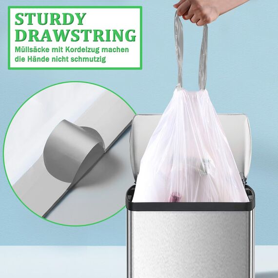 XIQIYY 50L Müllbeutel mit Zugband und Griffen,Mülltüten mit Tragegriff 20 Stück Groß Küchen Dicke Kunststoff-Müllsäcke,Geeignet für 40–60 Liter Mülleimer (62x80cm,Weiß)