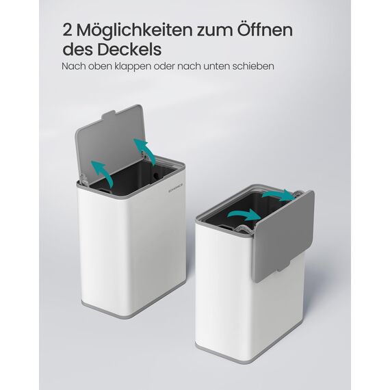 SONGMICS Mülleimer hängend, 8 L Komposteimer Küche, Stahl-Abfalleimer mit Deckel für Biomüll, mit Haken, an der Schranktür oder Wand, für Unterschrank Badezimmer, wolkenweiß LTB810W01