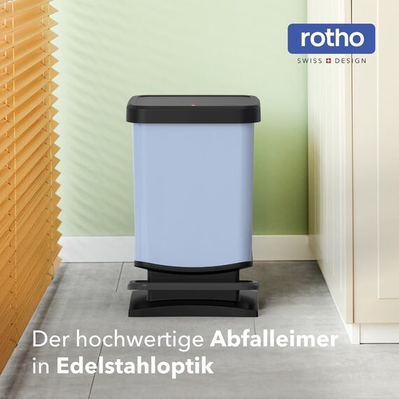Rotho Paso Mülleimer 20l mit Deckel, Kunststoff (PP recycelt) BPA-frei, blau, 20l (29.3 x 26.6 x 45.7 cm), Nicht zutreffend