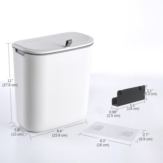 ELPHECO Küchenmülleimer mit Deckel 10L Bio-Mülleimer, hängende Abfallsammler, Kunststoff-Mülleimer für die Wandmontage, wasserdicht Kompostbehälter für Küche, Wohnmobil, Schrank