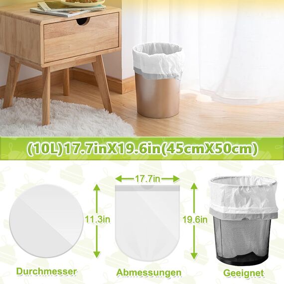 XIQIYY Müllbeutel 10L mit Zugband, Kleine Weiße Müllsäcke 72 Stück, Büro Mülltüten mit Tragegriff, Reißfeste, Extra Dicke, Abfallbeutel für Küche, Badezimmer, Geeignet für 10 Liter-12L Mülleimers