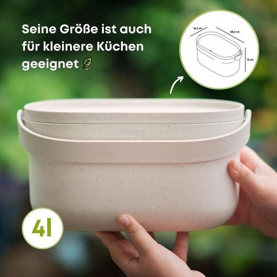 Urbalive Design Biomülleimer Küche 4L - Komposteimer Küche mit Deckel - Kleiner Mülleimer für alltäglichen Biomüll - Spülmaschinenfest - Mit Kaffeesatz-Beimischung hergestellt, inkl Biomüllbeutel