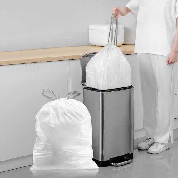XIQIYY 50L Müllbeutel mit Zugband und Griffen,Mülltüten mit Tragegriff 20 Stück Groß Küchen Dicke Kunststoff-Müllsäcke,Geeignet für 40–60 Liter Mülleimer (62x80cm,Weiß)