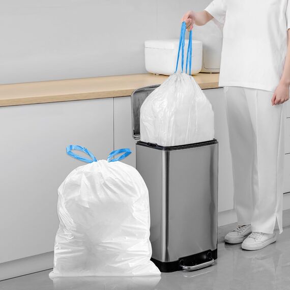 XIQIYY 30L Müllbeutel mit Zugband,Müllsäcke mit Tragegriff 30 Stück Groß Mülltüten mit Kordelzug,für 25–35Liter Küchen Lebensmittel,Büro,Wohnzimmer Mülleimer(60x70cm,Weiß Abfallsack)