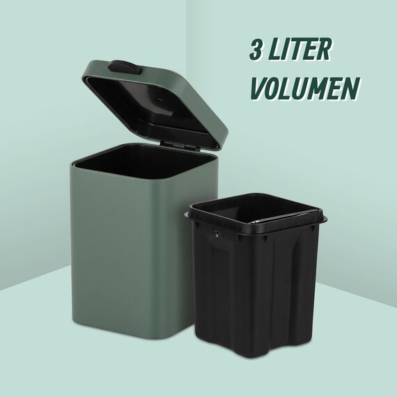 Relaxdays Kosmetikeimer Wandmontage, 3 l, Absenkautomatik, entnehmbarer Inneneimer, Bad Mülleimer, Edelstahl, dunkelgrün