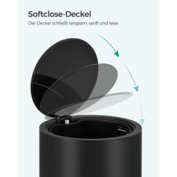 SONGMICS Kosmetikeimer 3 Liter, Bad Mülleimer, kleiner Mülleimer mit Deckel, Softclose, herausnehmbarer Inneneimer aus Kunststoff, für Badezimmer, Büro, Stahl, tintenschwarz LTB011B01