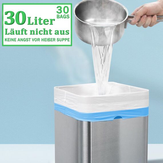 XIQIYY 30L Müllbeutel mit Zugband,Müllsäcke mit Tragegriff 30 Stück Groß Mülltüten mit Kordelzug,für 25–35Liter Küchen Lebensmittel,Büro,Wohnzimmer Mülleimer(60x70cm,Weiß Abfallsack)