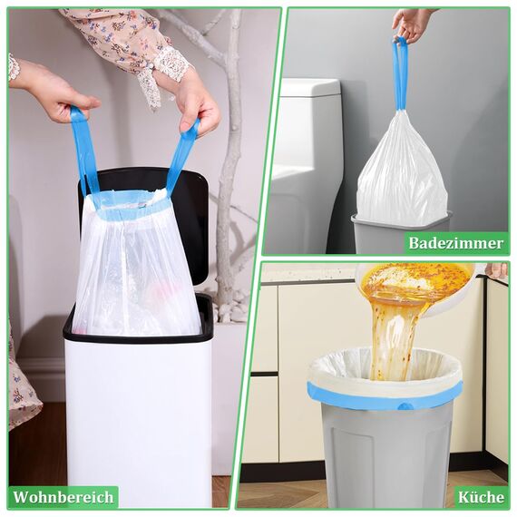 XIQIYY 30L Müllbeutel mit Zugband,Müllsäcke mit Tragegriff 30 Stück Groß Mülltüten mit Kordelzug,für 25–35Liter Küchen Lebensmittel,Büro,Wohnzimmer Mülleimer(60x70cm,Weiß Abfallsack)