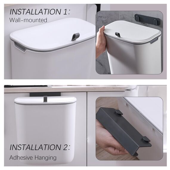 ELPHECO Küchenmülleimer mit Deckel 10L Bio-Mülleimer, hängende Abfallsammler, Kunststoff-Mülleimer für die Wandmontage, wasserdicht Kompostbehälter für Küche, Wohnmobil, Schrank