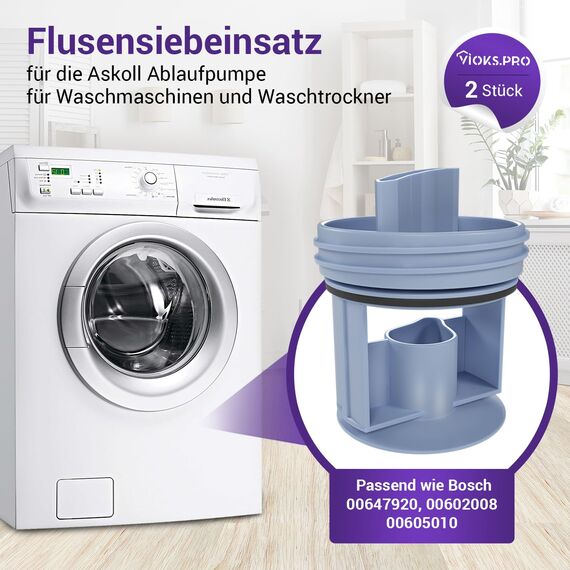 Viоks.pro 2x Flusensieb Waschmaschine Ersatz für Siеmens Bosch Flusensieb 00647920 00602008 00605010 - Fusselsieb für Askoll Ablaufpumpe in Trockner und Bosch Serie 8 Waschmaschine iQ500 iQ700 uvm