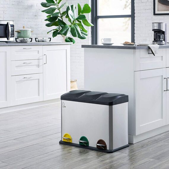 SVITA TC3X15 Treteimer Edelstahl 45 Liter Silber 3X 15L dreifach Abfalleimer 3er-Mülleimer Mülltrennung Küchen-Eimer
