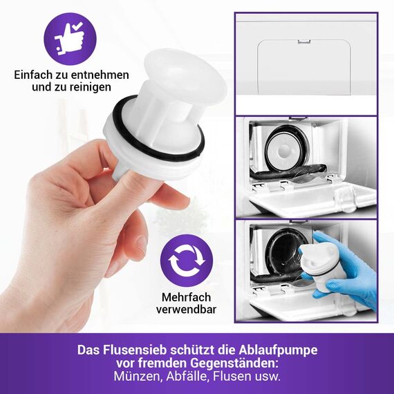 Vioks.pro Waschmaschine Flusensieb Ersatz für Bosch Flusensieb 00647920 & 00605010 & 00602008 - Flusensiebe für Trockner & Waschmaschine Bosch, Balay, Siemens