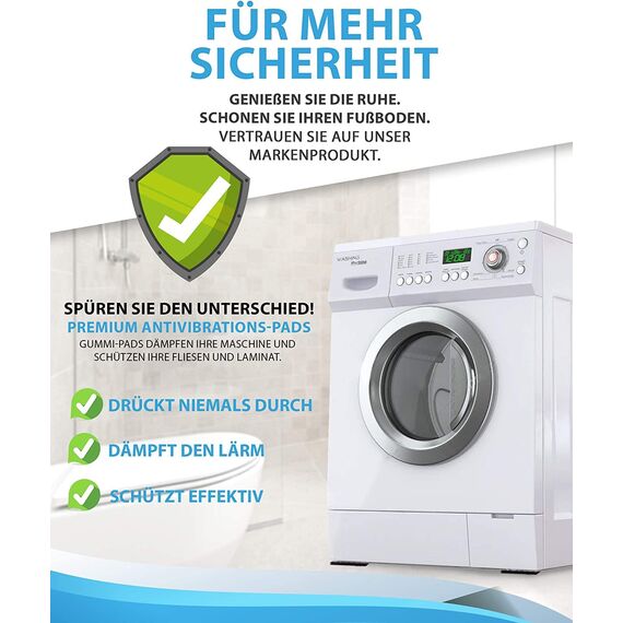 Waschmaschinen Antivibrationsmatte (8er Set) - 9x9x1cm - Anti Vibrationsdämpfer sicherer Stand für Trockner Möbel und Schränke - Lautsprecher Gummimatte - PREMIUM - Antirutschmatte - MADE IN GERMANY
