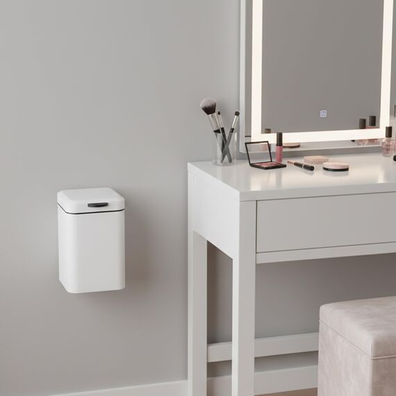 Relaxdays Kosmetikeimer Wandmontage, 3 l, Absenkautomatik, entnehmbarer Inneneimer, Bad Mülleimer, Edelstahl, weiß