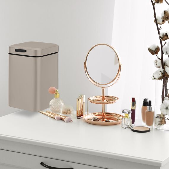 Relaxdays Kosmetikeimer Wandmontage, 3 l, Absenkautomatik, entnehmbarer Inneneimer, Bad Mülleimer, Edelstahl, beige